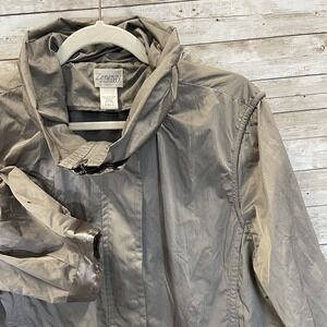 Zenergy By Chico's Womens 3 Jacket XL Lightweight Silver Gray 3/4 Sleeve Zip